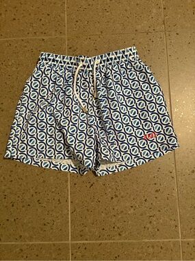 Men's Blue & White Geometric Swim Trunks